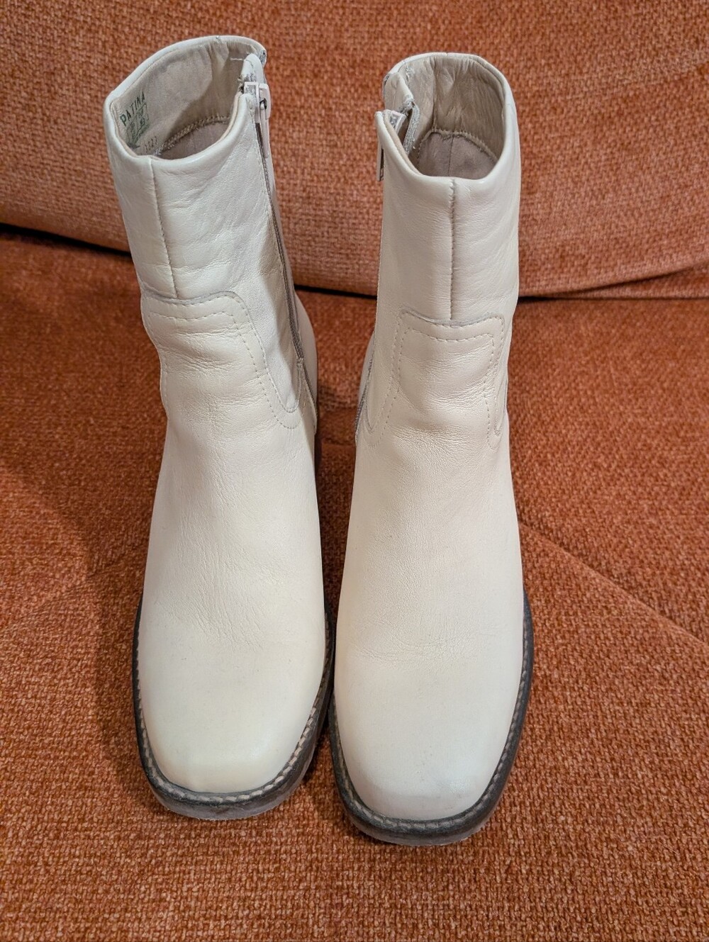 Patina Cream White Cowboy Boots Heel Size 6.5